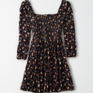 American Eagle AE smocked long sleeve printed mini dress - Size Medium